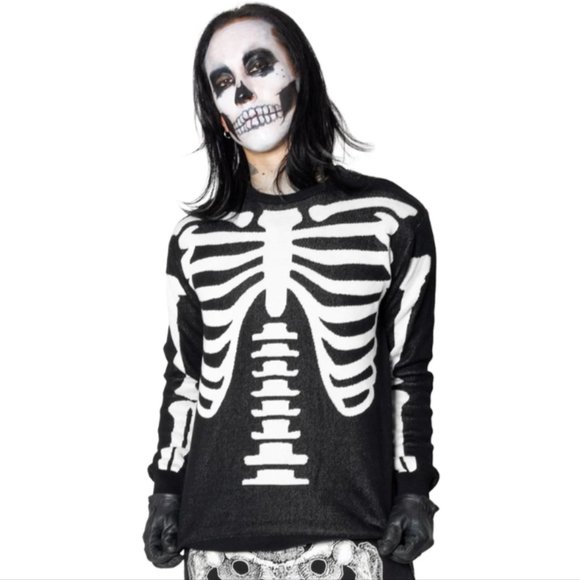 Ribcage Skeleton Bones Gothic Sweater 100% Cotton Knit S-M-L-XL-2XL-3XL NWT - Picture 4 of 5